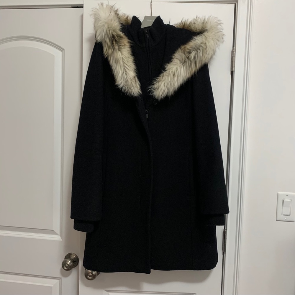 Babaton’s Faux Fur Trim Hooded Wool Coat